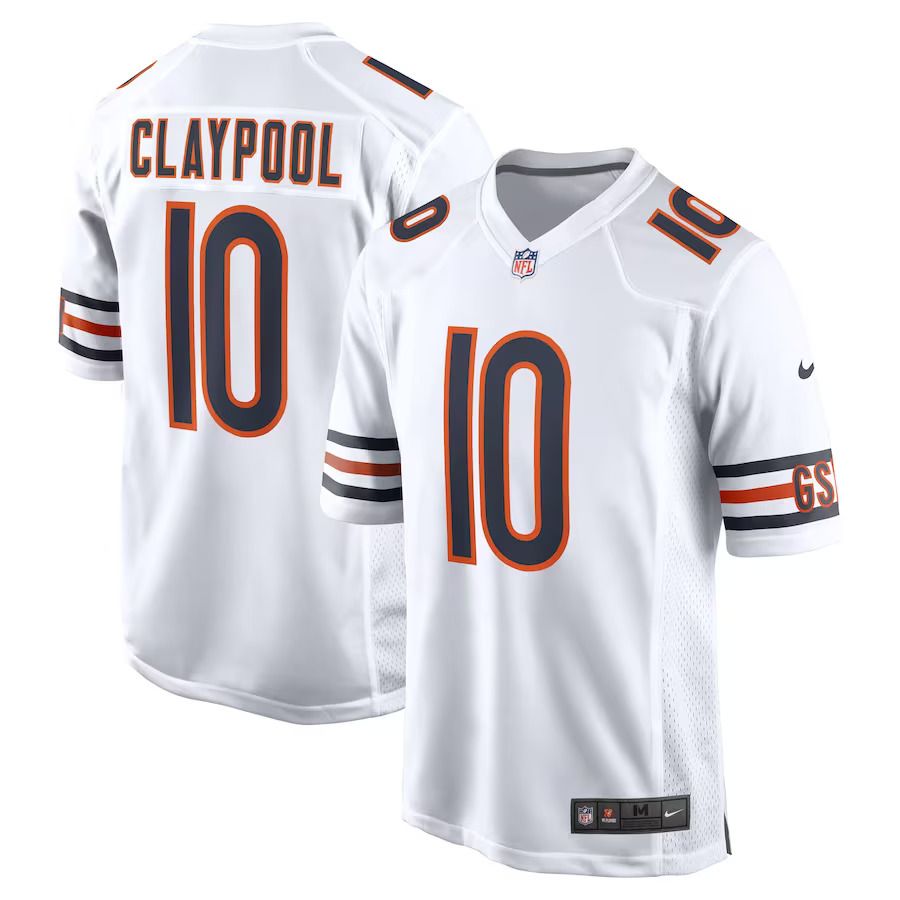 Men Chicago Bears 10 Claypool Nike White Game Player NFL Jersey